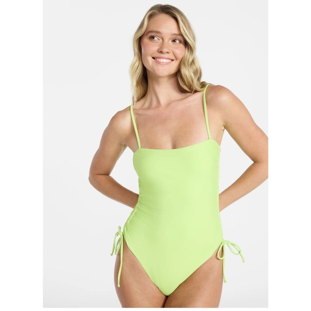 No Boundaries Neon Green Lime Green One-Piece Ruched Swimsuit Women’s L 12-14